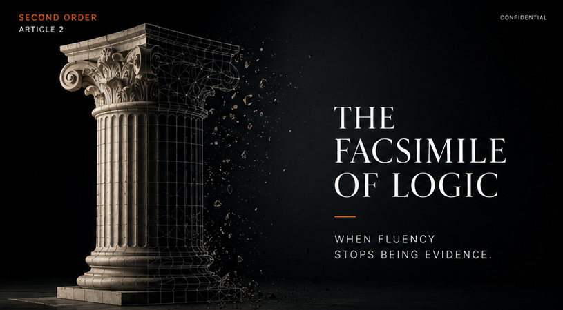 The Facsimile of Logic article header image showing a classical column dissolving into a wireframe.