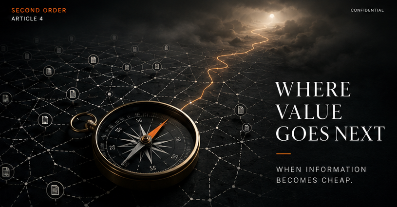 Where Value Goes Next article header image showing a compass over a networked map with a glowing path.